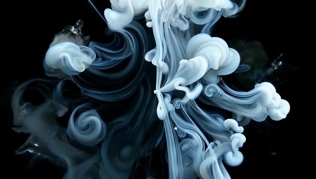 Dramatic 30fps 4K VFX stock clip featuring a sudden shockwave ring of icy white smoke drifting across a pitch-black background ideal for cinematic impacts and sci-fi atmospheric effects