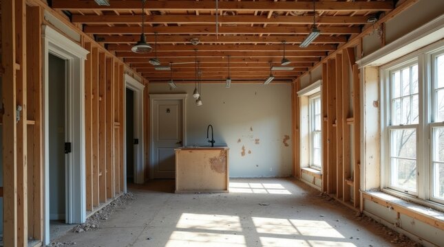 Interior de una vivienda antigua que est&aacute; siendo completamente remodelado