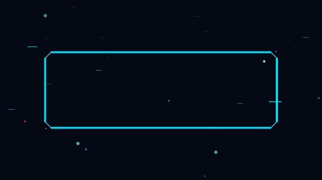 Premium 4K commercial promotional motion graphic featuring a solid dark background (#040914), a geometric neon cyan and magenta banner frame with sequential cyber blinking, 2.5D glass depth.