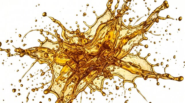 Close-up of golden oil splash texture with dynamic movement in high resolution