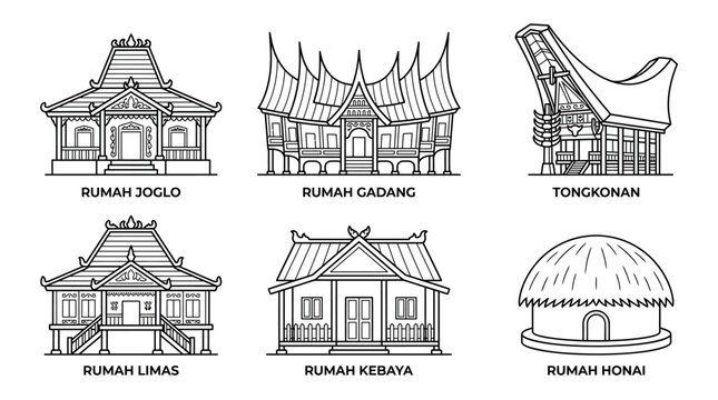 Collection of Traditional Indonesian Houses and Architecture Styles.