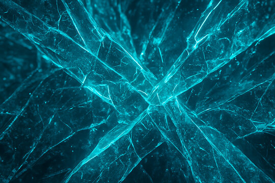 Abstract glowing blue cracked ice texture with dramatic frozen shards and dark background