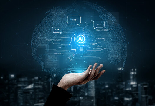 Artificial intelligence AI virtual assistant chatbot automates search and report with conversational chat support data for teams. LLM AI deep learning use generative AI for work support. NLP. Corpus