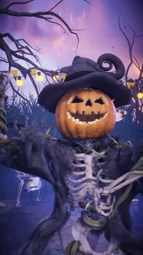 Halloween Party: Skeleton dancing in a creepy gothic cemetery. 3D animation for greeting cards, invitations, posters, events, and parties.