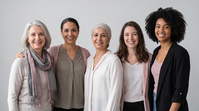 Diverse group of women of different ages and ethnicities smiling together