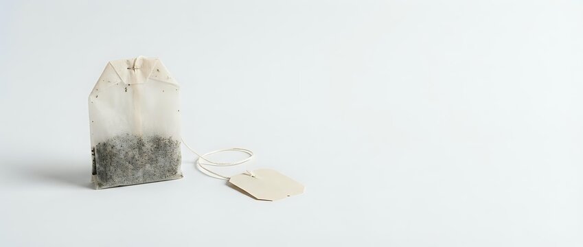 Tea bag with dried herbs and leaves isolated on white background