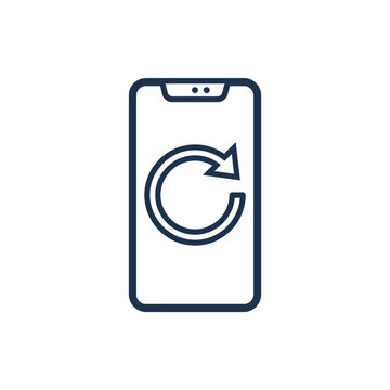 Phone screen refresh icon. Blue smartphone reload symbol vector. Reload cell phone graphic illustration for app interface. Cyclic arrow sign editable icon