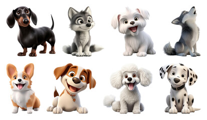 Fototapeta premium PNG Cute cartoon puppies in various playful poses, transparent background