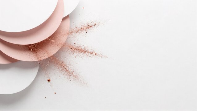 digital art piece white background side three overlapping circles different shades pink circles arranged way creates sense depth dimension center small amount brown powder glitter scattered across