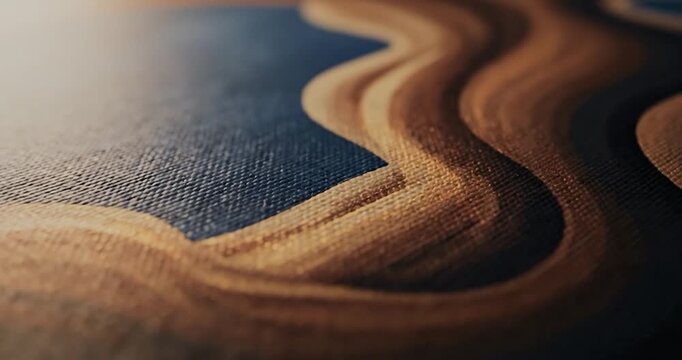 Wavy textured canvas fabric in blue and orange colors.