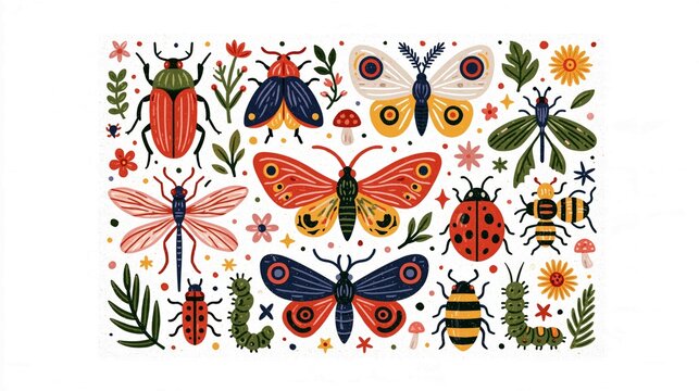 vintage hand drawn insect collection t-shirt graphic
