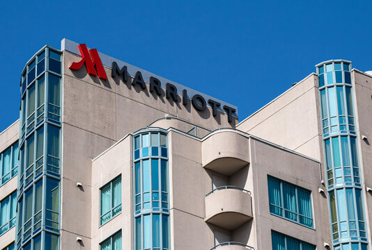 Richmond, BC, Canada &ndash; September 10, 2026: Marriott Airport Hotel building  in Richmond, British Columbia, Canada. It is contemporary hotel offering convenient access to Vancouver Airport (YVR).
