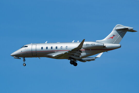 VistaJet Bombardier Challenger 350 (9H-VCV) business jet on final approach for landing at Narita International Airport