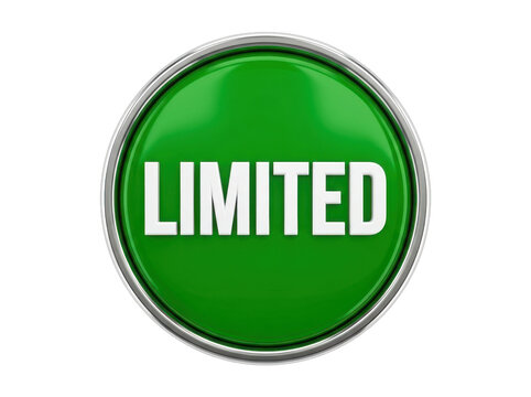 Green limited edition button with chrome frame isolated on transparent background