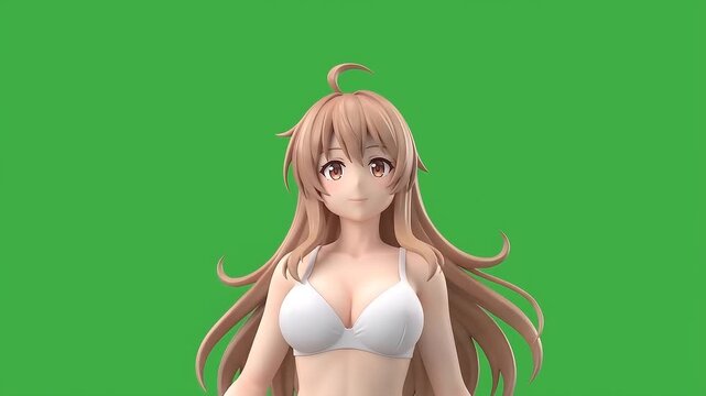 Cute Kawaii Anime Girl Checking Phone Gesture 3D Character Loop - 4K Green Screen Chroma Key