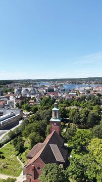 Aerial drone view of Fredrikstad, Norway
