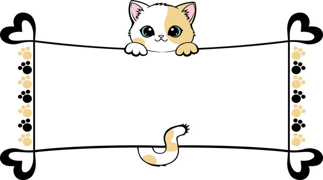 Set of four cute cartoon peeking cat paws with different colors