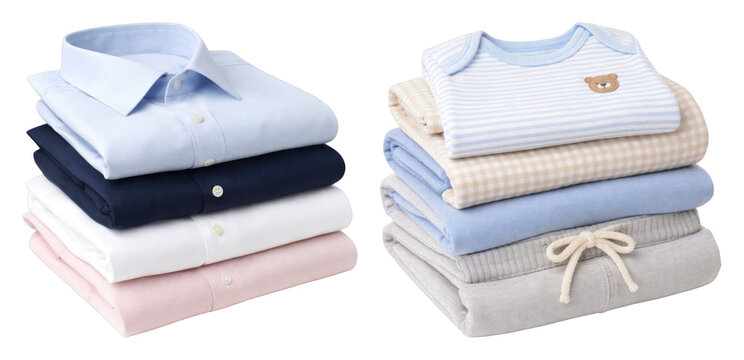 PNG Neatly folded shirts and baby clothes in soft colors on transparent background