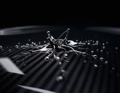 Liquid Chrome Splash on Woven Carbon Fiber Texture