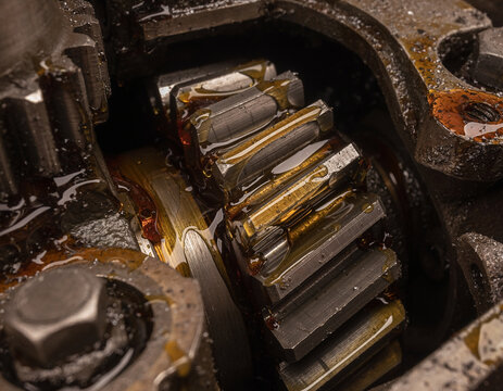 Heavy Industrial Gears Coated in Thick Viscous Lubricating Oil