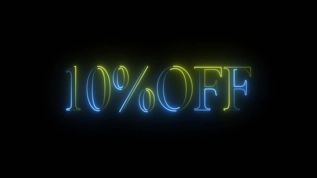 10% OFF text icon animation glowing neon business banner sign template shop offer .suitable for promotion, business, advertising, discount. motion graphic...