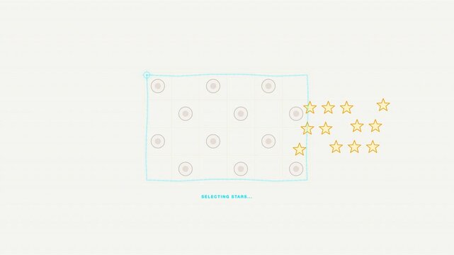 Blue selection box with grid dots and gold stars suitable for web design highlighting content or button design elements. Great for tech projects.