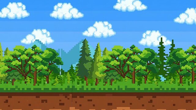 pixel art forest background, pixel game landscape, animation for video game retro 4k.