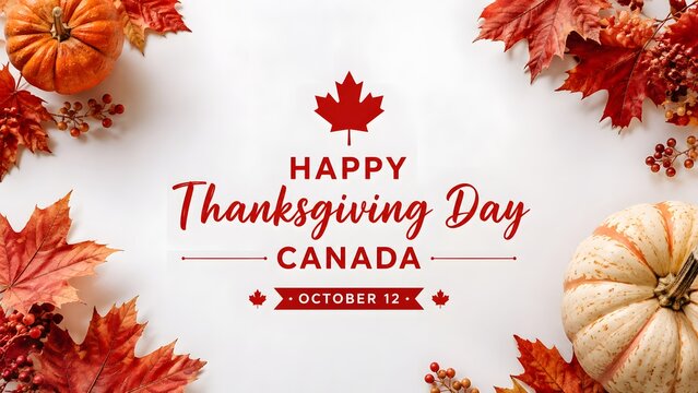 Celebrating Canadian Thanksgiving Day with Maple Leaves and Autumn Harvest on October 12