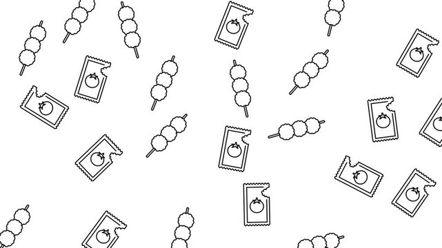 Seamless line art pattern of fast food skewers and tomato sauce packets