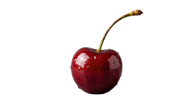 Glossy ripe cherry with a stem on a transparent background for food design and marketing