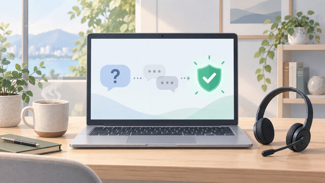 Customer Support Resolution Concept with Laptop and Headset