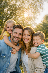 Fototapeta premium Family of Four Happy Outdoors