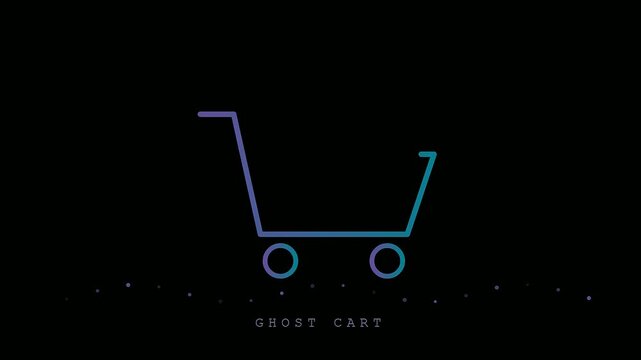 Basket abandonment illustrated through a neon shopping cart animation sequence as the glowing outline slowly fades away against a dark black screen for digital interface