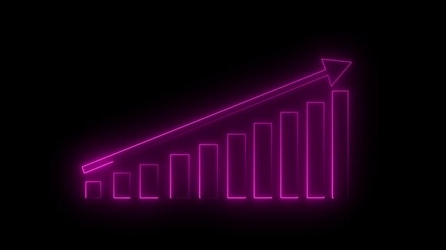Neon business graph icon animation . animated neon line business graph and black background 4k video