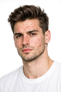 Portrait of young man with acne