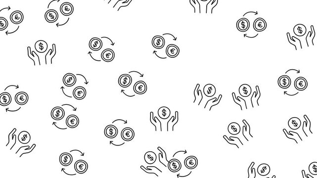 Minimalist Finance Icon Pattern with Dollar Euro and Currency Exchange Icons