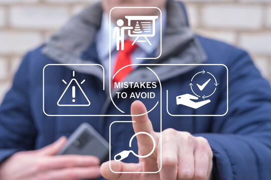 Concept of mistakes to avoid. Avoid business mistake or failure, protect from accident or pitfall, insurance or warning in business risk and support in crisis.