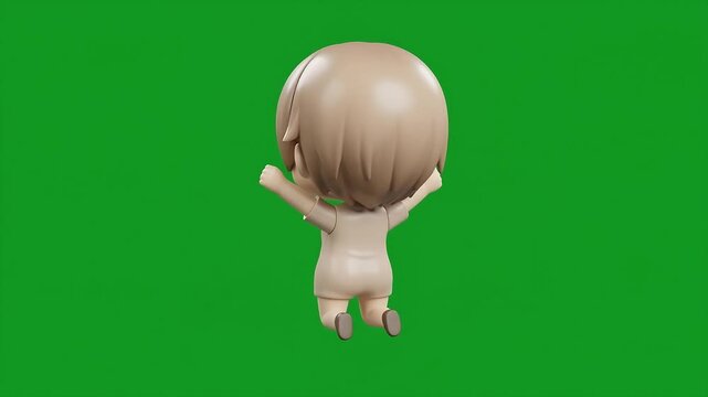 Cute Chibi Anime Mascot Kawaii Joyful Jump 3D Character Loop - 4K Green Screen 360&deg;