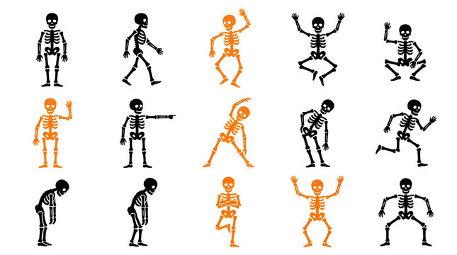 Animated skeleton characters performing various dance moves
