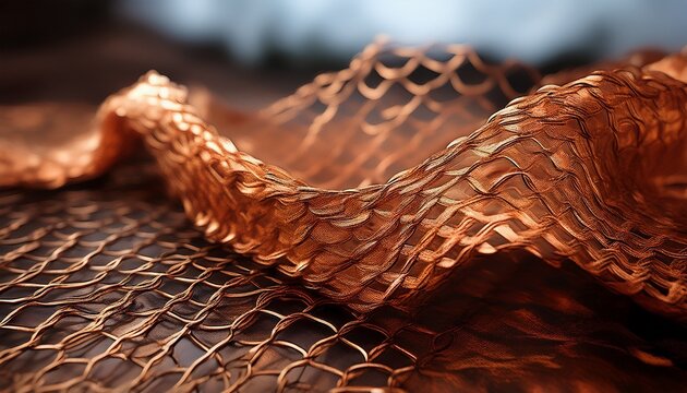 Torn Frayed Edge Of Woven Copper Emi Shielding Mesh Fabric
