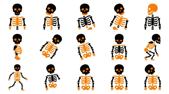 Halloween cartoon skeletons with jack o lanterns