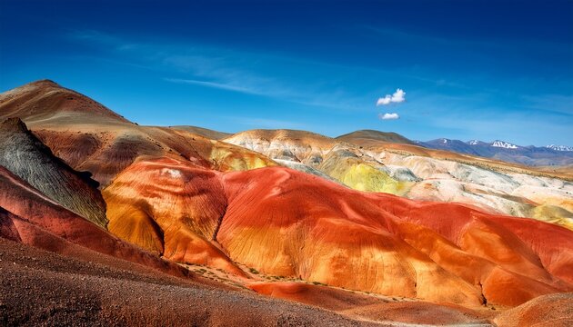 Colorful Hills In Altai Republic Named Mars Nature Environment Background Natural Colored Texture Of Sandstone Martian Landscape In Altai Mountains