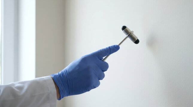 Doctor holding a neurological reflex hammer for medical examination and neurological testing