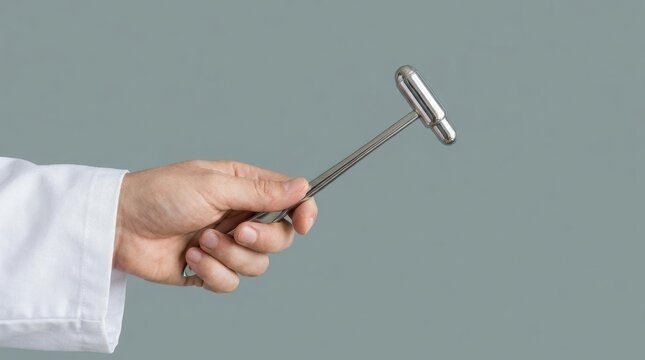 Doctor holding a medical reflex hammer for neurological examination and diagnosis in clinical practice