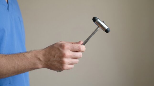Medical professional holding a reflex hammer for neurological examination and diagnosis in clinical practice