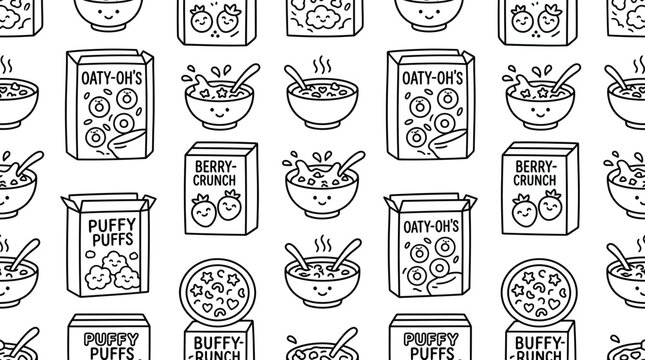 Cute Cereal Boxes and Bowls Pattern
