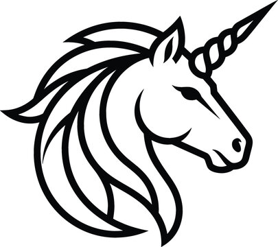 Minimalist unicorn head logo template vector illustration with sharp tribal line style elements