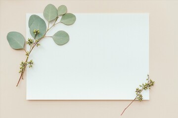 Minimal floral frame with eucalyptus on blank pastel background © Rawpixel.com