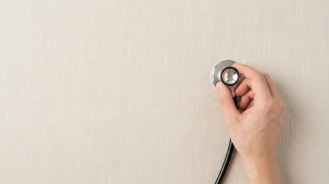 Close up of a doctor holding a stethoscope on a light background, medical concept