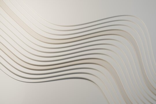 Abstract 3D render white wavy background with layered curved ribbons and soft shadows in minimal modern style